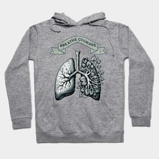 Breathe Courage, blue and green lungs with climbing plant and branches, cancer awareness, bloom floral, anatomy, watercolor Hoodie